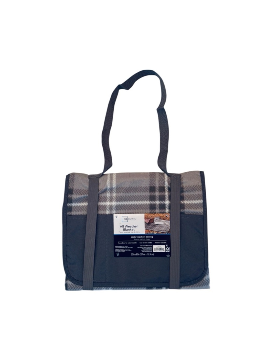 Gray Plaid All Weather Blanket with Shoulder Strap NWT - Picture 4 of 4